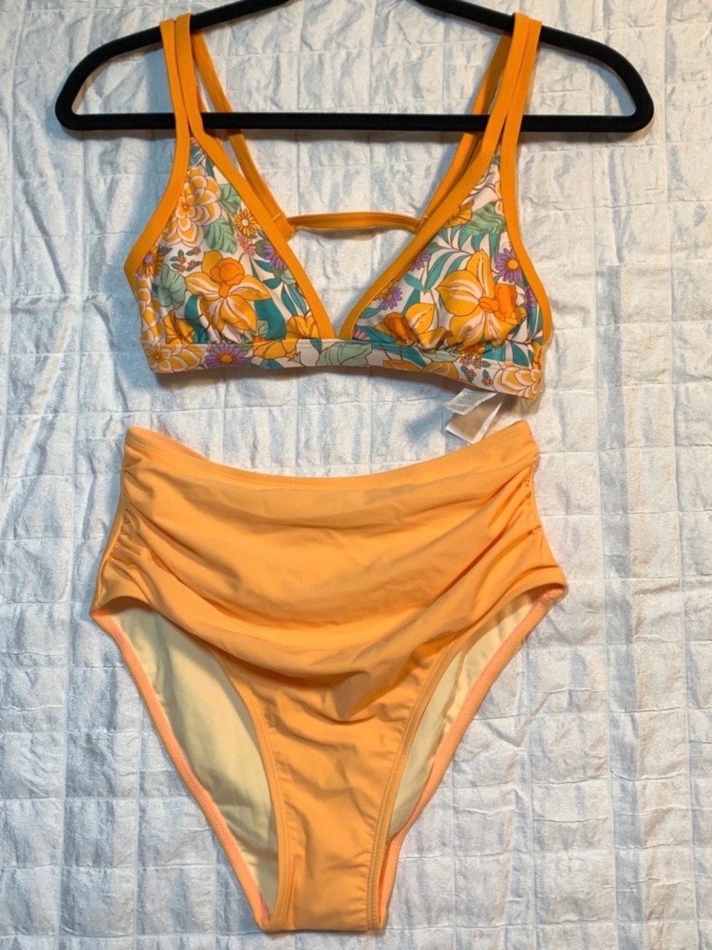 Cupshe Orange Floral High-Waist Bikini Set